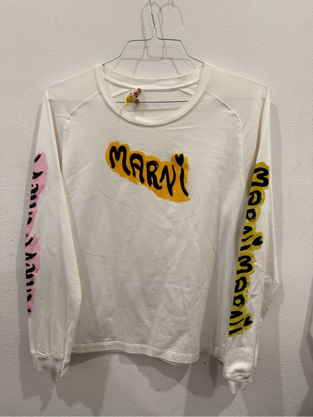 Marni White Logo Graphic Print Long Sleeve Crew Neck T-Shirt Size 48